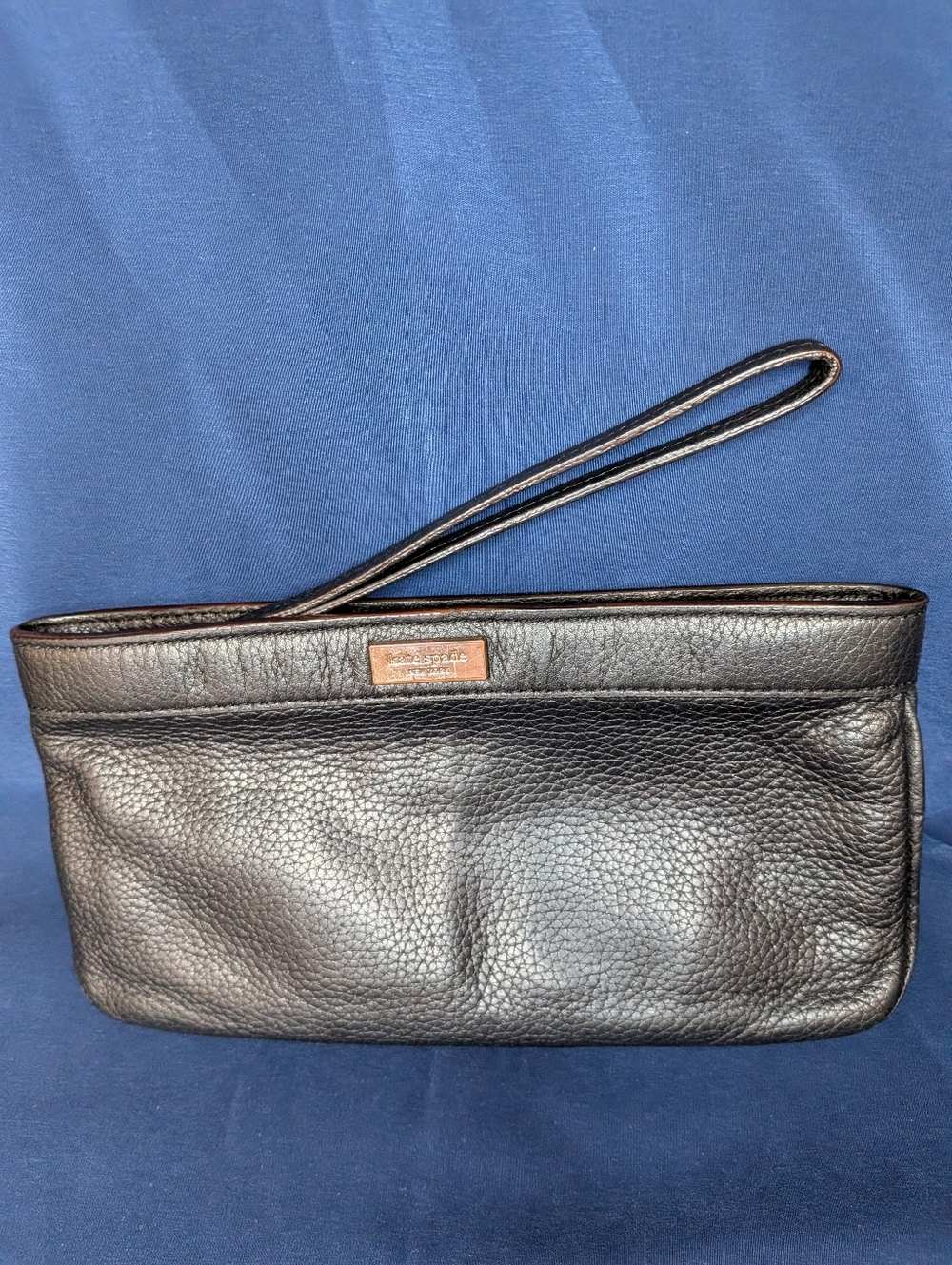 Kate Spade Black Pebbled Leather Wristlet Clutch Recessed Top Zip | Fits iPhone